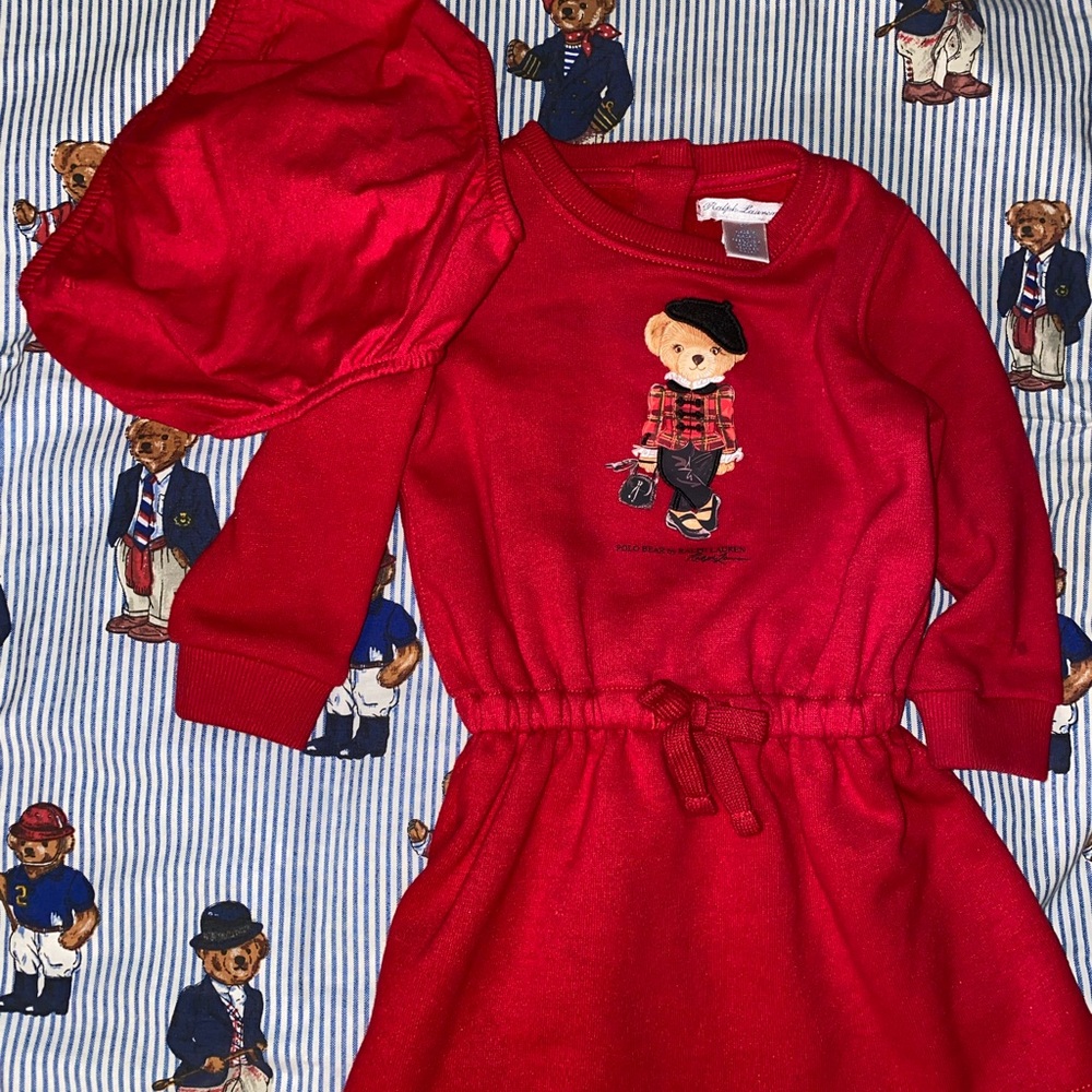 Ralph Lauren Red Kids Dress with Bear Design